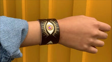 Load image into Gallery viewer, "Blinging Eyes" Hand-painted on Brown Leather Bracelet - SOLD