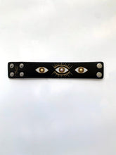 Load image into Gallery viewer, "Blinging Eyes" Hand-painted on Brown Leather Bracelet - SOLD