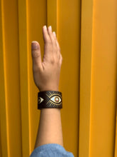 Load image into Gallery viewer, "Blinging Eyes" Hand-painted on Brown Leather Bracelet - SOLD