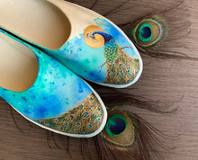 Load image into Gallery viewer, "Peacock Sun" Hand-painted on Canvas Mules | Size 9