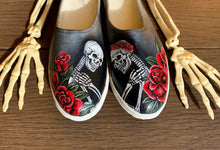 Load image into Gallery viewer, "Roses & Skullz" Hand-painted on Canvas Mules | Size 7