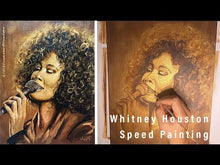 Load and play video in Gallery viewer, Golden Portrait Painting of Whitney Houston | 11" x 14" Acrylic on Canvas Panel | 2022 | Original Art