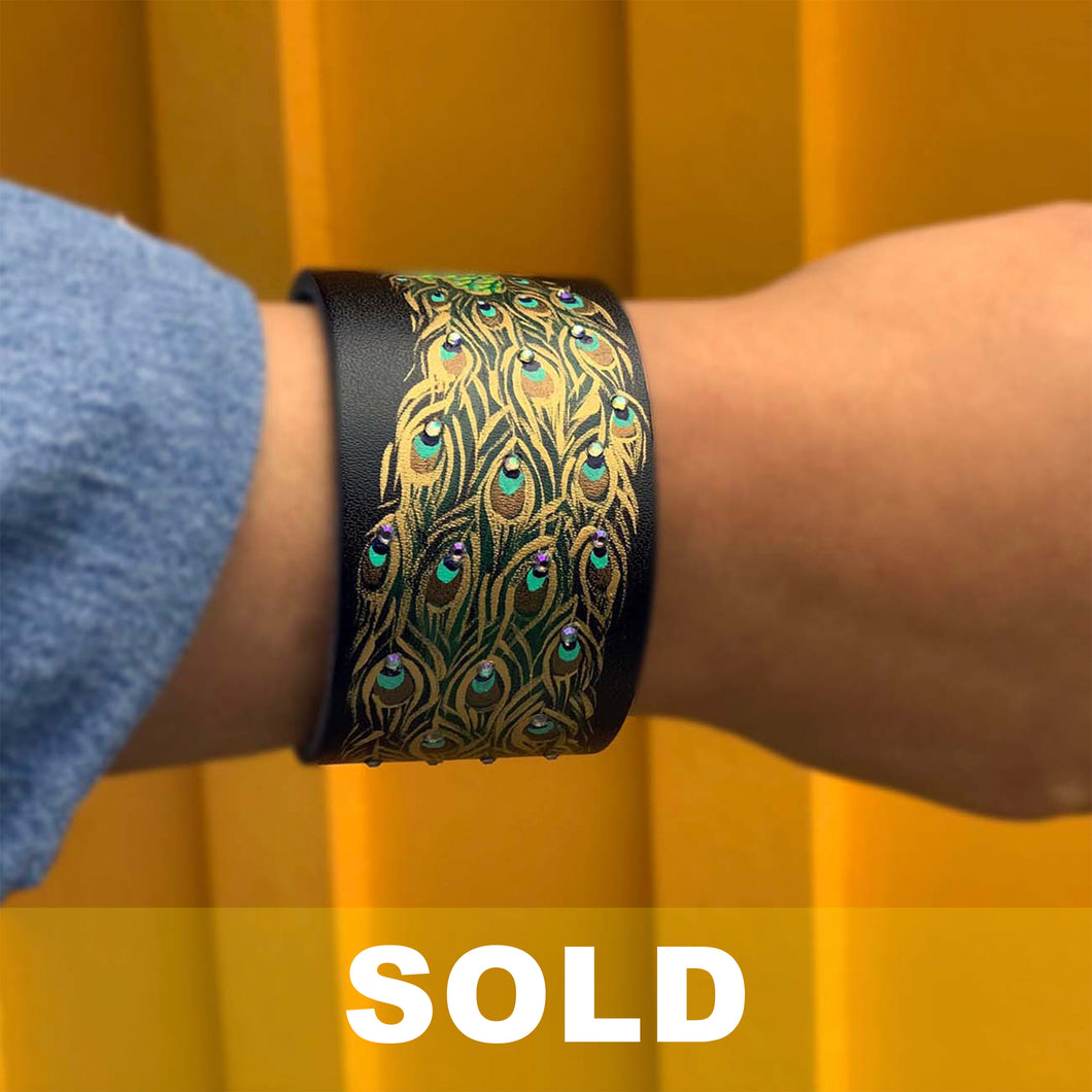 Hand-painted Peacock Leather Bracelet -SOLD