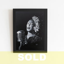 Load image into Gallery viewer, Portrait Painting of Billie Holiday | 11&quot; x 14&quot; Acrylic on Cactus Leather | 2022 | Original Art - SOLD
