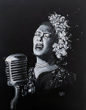 Load image into Gallery viewer, Portrait Painting of Billie Holiday | 11&quot; x 14&quot; Acrylic on Cactus Leather | 2022 | Original Art
