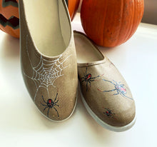 Load image into Gallery viewer, &quot;Black Widow Spiders&quot; Hand-painted on Canvas Mules | Size 6
