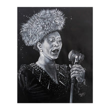 Load image into Gallery viewer, Portrait Painting of Ella Fitzgerald | 11&#39;&#39; x 14&quot; Acrylic on Cactus Leather | Original Art
