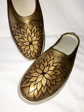 Load image into Gallery viewer, Gold Flower Mandala Hand-painted  on Canvas Mules | Size
