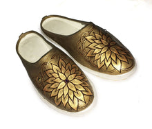 Load image into Gallery viewer, Gold Flower Mandala Hand-painted  on Canvas Mules | Size
