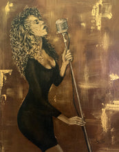 Load image into Gallery viewer, Golden Portrait Painting of Mariah Carey | 11&quot; x 14&quot; Acrylic on Canvas Panel | 2022 | Original Painting
