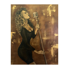 Load image into Gallery viewer, Golden Portrait Painting of Mariah Carey | 11&quot; x 14&quot; Acrylic on Canvas Panel | 2022 | Original Painting
