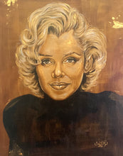 Load image into Gallery viewer, Golden Portrait Painting of Marilyn Monroe | 11&quot; x 14&quot; Acrylic on Canvas Panel | 2022 | Original Art
