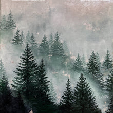 Load image into Gallery viewer, Mini Misty Forest 1 | 12&quot; x 12&quot; Oil &amp; Silver Leaf on Canvas| 2022 | Original Art | SOLD
