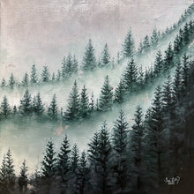 Load image into Gallery viewer, Mini Misty Forest 5 | 12&quot; x 12&quot; Oil &amp; SIlver Leaf on Canvas | 2022 | Original Art
