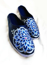 Load image into Gallery viewer, &quot;Flower Mandala&quot; Hand Painted Canvas Mules | Size 8
