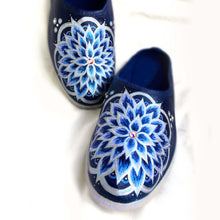 Load image into Gallery viewer, &quot;Flower Mandala&quot; Hand Painted Canvas Mules | Size 8
