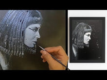 Load and play video in Gallery viewer, Portrait Painting of Elizabeth Taylor as Cleopatra | 11&#39; x 14&quot; Acrylic on Faux Leather | Original Art
