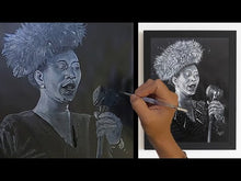 Load and play video in Gallery viewer, Portrait Painting of Ella Fitzgerald | 11&#39;&#39; x 14&quot; Acrylic on Cactus Leather | Original Art
